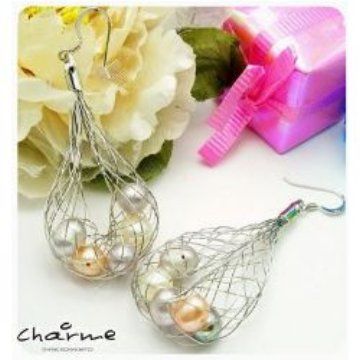 charme~優雅淑女風~網狀水滴型珍珠耳環