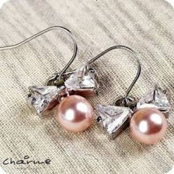 charme~優雅淑女風小品~水晶鑽珍珠耳環 
