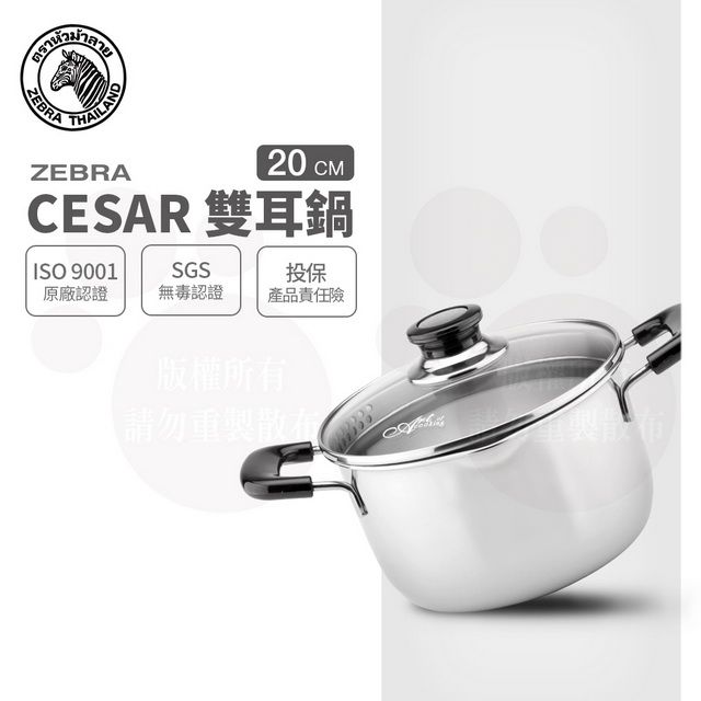 ZEBRA 斑馬牌  斑馬 20CM CESAR 雙耳鍋 / 3.5L / 304不銹鋼 / 湯鍋 / 玻璃蓋