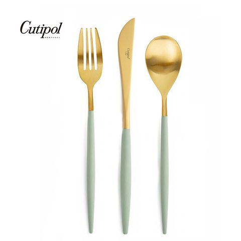 葡萄牙Cutipol MIO系列-青玉金霧面不銹鋼-21.5cm主餐刀叉匙-3件組