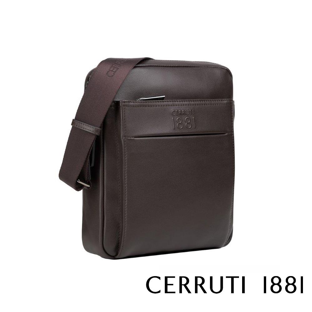 Cerruti 1881 限量2折 頂級義大利小牛皮側背斜背包 CEBO05624M 全新專櫃展示品(深咖色)