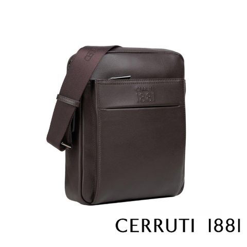 【CERRUTI 1881】頂級義大利小牛皮側背斜背包 CEBO05624M 全新專櫃展示品(深咖色)