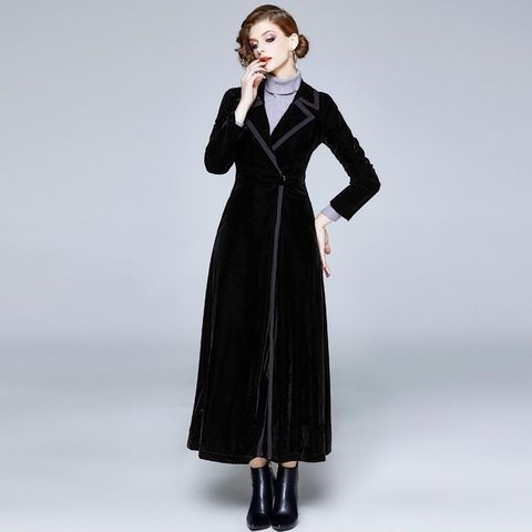 《D'Fina 時尚女裝》 長版風衣過膝長到腳踝氣質女裝絲絨大衣外套