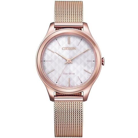 【CITIZEN 星辰】LADYS EM0508-80A 菱格紋面米蘭帶錶 32mm原廠公司貨 粉