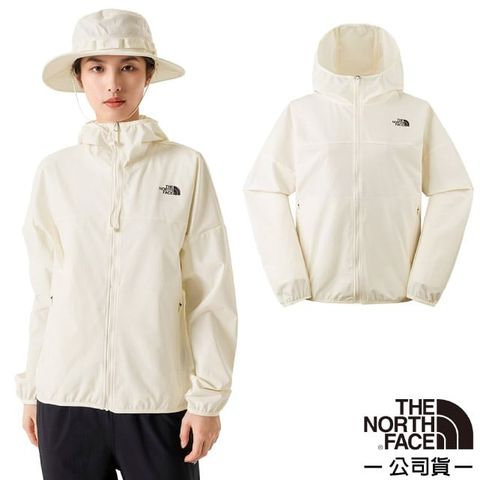 【The North Face】女 NEW ZEPHYR WIND 防風防潑水防曬連帽輕薄外套(亞洲版型)/7WCP-QLI 沙丘白