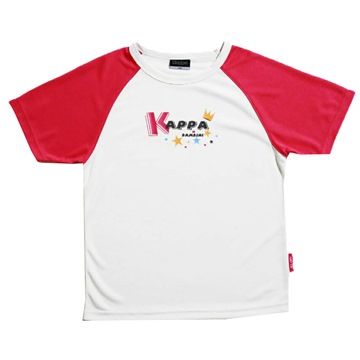 KAPPA義大利小朋友吸濕排汗速乾彩色圓領衫 白 櫻桃紅